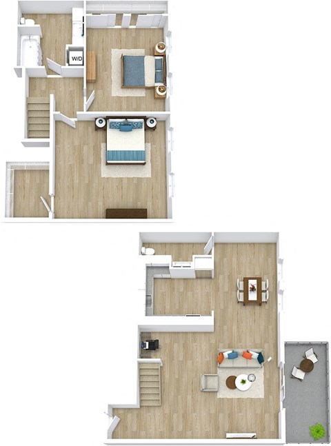 Floor plan for 2 beds, 1.5 baths, 1165 sqft